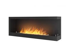 Camino a Bioetanolo Da Incasso Angolare da Parete Con Vetro Protettivo Incluso Telaio Nero Semi-Opaco In Acciaio Inox (120cm Right)