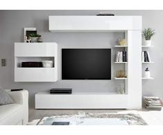 Web Convenienza Parete TV Attrezzata Collezione Sorano 2 A - Mobile Televisore in Legno con Ante a Ribalta Moderno - Color Bianco Lucido e Bianco Opaco