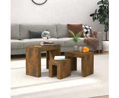 ZQQLVOO Tavolini Impilabili 3 pz Rovere Fumo in Legno Multistrato,Tavolino da Caffè,Tavolo Impilabile,Adatto a Soggiorno, Camera da Letto, Mansarda, Studio