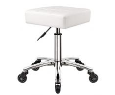 WKWKER Sgabello con ruote, girevole, girevole, ergonomico, in pelle spessa, per cucina, disegno, laboratorio, ufficio, salone, messaggi, colore bianco