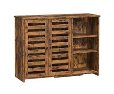 VASAGLE Credenza, Scaffale Portaoggetti, Armadio da Cucina Autoportante con 2 Ante a Persiana, Ripiani Regolabili, 3 Scomparti Aperti, per Sala da Pranzo, 100 x 35 x 75 cm, Marrone Vintage LBF004X01