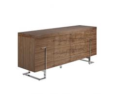 Angel CERDÁ - Credenza da salotto in legno impiallacciato in noce naturale con gambe e dettagli in acciaio inossidabile cromato. 2 armadi con 4 ante