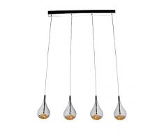 STONES HOME FURNITURE, Lampadario a Sospensione con 4 Pendenti a Forma di Goccia in Vetro Trasparente con Cristalli Colorati, Lampada Perle Regolabile, Colore Grigio Cromo, 12 x 65 x H 134 CM