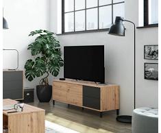 Dmora Credenza moderna a 2 ante e 2 cassetti, Mobile da soggiorno porta TV, Buffet da cucina , Cm 130x41h47, colore Rovere effetto nodi e Antracite