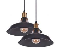 2Pcs Lampada a Sospensione da Soffitto Vintage Lampadari da Soffitto Industriale Lampadario Retro Luce Pendente E27 Plafoniera Paralume in Metallo per Ristorante, Bar, Sala da pranzo, Soggiorno, Nero