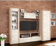 Parete Attrezzata Soggiorno Moderna 3 Ante Vetrina Ripiani 2 Vani a Giorno Mobile per TV Color Rovere Chiaro PAI6037