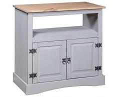 vidaXL Legno Massello di Pino Messicano Mobile Porta TV Corona Range con Ante e Ripiano Aperto Rustico Credenza Multimediale Grigio 80x43x78 cm