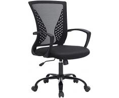 Songmics OBN22BK - Sedia da Ufficio, in Rete, Girevole, Regolabile in Altezza, Funzione di Inclinazione Libera, Seduta e Schienale in Rete Respirante, Max Portata di 120 kg, Nero