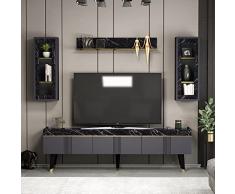 HOMIDEA KARYA Set Soggiorno - Parete Attrezzata - Mobile TV Porta con 3 Armadietti per Salotto con mensola in Moderno Design (Antracite/Marmo)