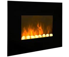 Efydis Blackfire Caminetto elettrico da Parete in Acciaio e Vetro temprato di sicurezza con Telecomando e Termostato potenza 1000-2000W, Dimensioni 62x13x48 cm