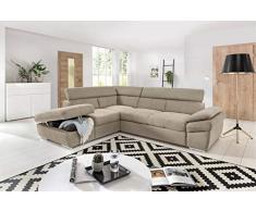 MY BRAND Germanvox Divano ad Angolo con Funzione Letto e Penisola Contenitore Sx, in Microfibra Nappata Beige Cat.1 L.265 P.218 H.92 cm