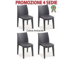 4 pz Poltrona Sedia Lady in Dura Resina Finto Rattan Vimini Nera Antracite