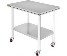Mophorn 91x61cm Tavolo da Lavoro per Cucina Professionale Acciaio Inox Cucina, Catering Tavolo da Lavoro per Cucina in Acciaio Inox con Le Ruote,Tavolo da Lavoro Commerciale