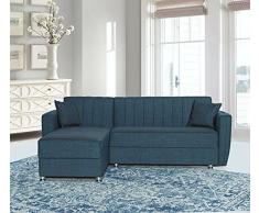 arredo Divano letto angolare con penisola Reversibile a destra/sinistra contenitore in tessuto con penisola modello Mersin corner 230x170 cm (Blu)