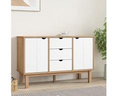 Armadio per stoviglie Armadio da cucina moderno a buffet Credenza Marrone e Bianca 113,5x43x73 cm Legno Massello di Pino Consolle multifunzionale per lingresso della cucina e della sala da pranzo