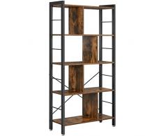 VASAGLE Libreria da Terra, Scaffale a 4 Ripiani, Portaoggetti, Soggiorno Ufficio Studio, Montaggio Facile, Pannello di Truciolato e Struttura in Acciaio, Marrone Vintage e Nero LBC12BX
