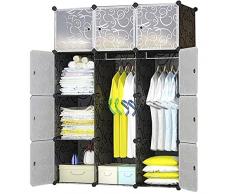 BRIAN & DANY Armadio Modulare con 12 Cubi, Scaffale Componibile con Ante, Guardaroba Organizzatore Economico, Strutture per Cabine in Plastica, 111 x 47 x 148 cm