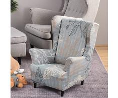 Highdi Bambini Copripoltrona con Orecchie Elasticizzato, 2 Pezzi Fodere per Sedie a Orecchioni con Coprisedileo, 1 Posto Stampate Copridivano Poltrona con Schienale Largo (Foglia Grigia)
