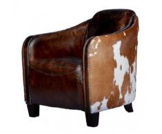 Poltrona da Discoteca, Stile Vintage, in Pelle di Mucca, in Vera Pelle, Marrone Scuro