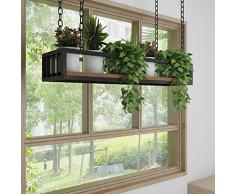 JHGJBJ Portabottiglie Mensole da Muro Scaffale per Piante in Catena di Ferro da Appendere al Soffitto, Cucina in Ferro Battuto in Legno, Scaffale per Bar E Ristorante, Stile retrò Europeo Nero