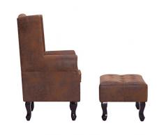 vidaXL Poltrona Chesterfield con Pouf Ottomana Scamosciata Relax Elegante Imbottita Seggiola con Poggiapiedi Marrone in Similpelle