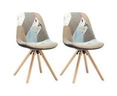 WOLTU BH52pw-2 Sedie Sala da Pranzo Sgabello con Schienale Senza Braccioli in Tessuto di Lino Gambe di Legno Moderno Patchwork 2 Pezzi