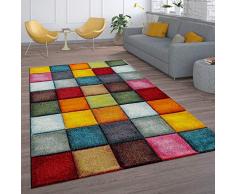 Tappeto da soggiorno a pelo corto, motivo a quadri, multicolore, dimensioni: 160 x 230 cm