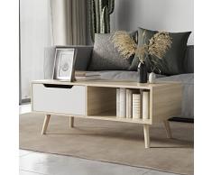 Cozy Castle Tavolino, Tavolino da Salotto Moderno con Cassetto e Vani a Giorno, Tavolino da Caffè Basso per Soggiorno, 100 x 42 x 49 cm, Colore Rovere