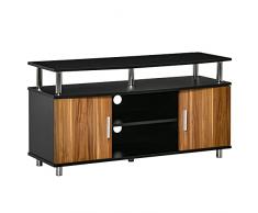 homcom Mobile TV Moderno con 2 Ripiani, Fori Passacavi e 2 Armadietti, Mobiletto Basso per TV Fino 45, Nero e Marrone, 105x40x55cm