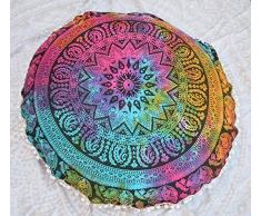 GANESHAM Cuscino da pavimento indiano meditazione, cuscino rotondo per sedute Pouf per sedute in stile bohémien, pouf 32 x 32 cm