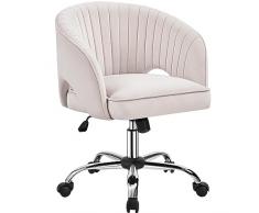 Yaheetech Poltroncina/Sedia da Ufficio Scrivania Ergonomica in Velluto Imbottita a Rotelle Girevole Reclinabile Altezza Regolabile Crema