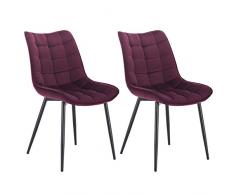 WOLTU Sedie da Pranzo con Schienale Senza Braccioli Sgabello in Velluto per Cucina Bordeaux BH142bd-2