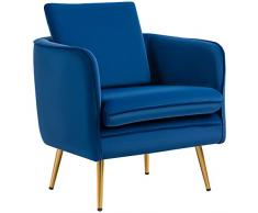 homcom Sedia Imbottita per Sala da Pranzo, Poltroncina in Velluto per Camera da Letto con Braccioli e Struttura in Acciaio, Blu