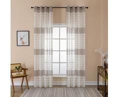 GIRASOLE HOME® Coppia Tende Filtranti Semi Trasparenti Effetto Lino Tenda a Righe Orizzontali per Interni con Occhielli 2 Pannelli (Marrone, 140x275cm)