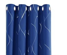 Deconovo Tende Oscuranti Termiche Eleganti a Fili Stampate per Soggiorno con Occhielli 117x229cm Blu Acciaio 2 Pannelli