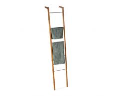 Relaxdays Portasciugamani a Scala, in Bambù, Bagno e Cucina, 5 Pioli, Appendiabiti e Teli, HxLxP: 180x35x20 cm, Naturale
