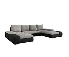 E-MEUBLES Divano angolare XXL a U panoramico letto convertibile con cassettiera 6/7 posti, in tessuto e similpelle, soggiorno e soggiorno, Larino (beige chiaro + nero (Berlino 01 + Soft 11))