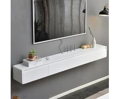 Mobile TV Sospeso - Mobile TV A Parete - Mobile Tv Soggiorno Galleggiante, Mobile TV Pensile TV Bianco, 120/140cm Mobile TV Lowboard In Legno Massello Appeso, TV A Parete Set Top Box ( Size : 140X24X2