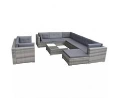 Tidyard Set Divani da Giardino, Set Divano Esterno 32 pz in Polirattan Grigio
