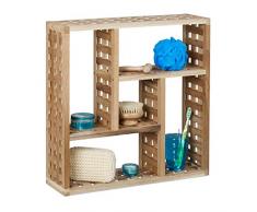Relaxdays 10021315 Scaffale a Muro 5 Scomparti, Legno, Beige, 50x50x15 cm