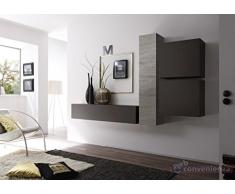 Web Convenienza Cube 3 P Rovere Grigio e Grigio Scuro Opaco Parete Attrezzata Soggiorno Moderna Porta TV