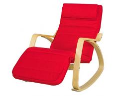 SoBuy Sedia a dondolo legno da interno Poltrona relax salotto Poltrona dondolo con poggiapiedi e poggiatesta Capacità di carico:150kg rosso FST16-R