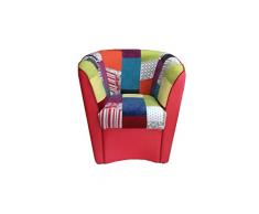 Poltrona Valentina A POZZETTO in Ecopelle Rosso E Seduta Tessuto Patchwork (Rossa)