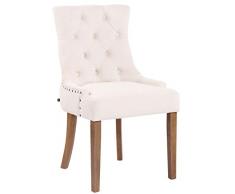 CLP Poltrona Pranzo Aberdeen Stile Chesterfield In Velluto E Legno Caucciù I Sedia Soggiorno Imbottita Con Alto Schienale, Colore:crema, Colore del telaio:antico chiaro