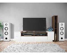 Parete Attrezzata Soggiorno Moderna Componibile 4 Vani 2 Cassetti Arredamento Salotto Mobile Porta TV Bianco Lucido ed Effetto Legno PAI6