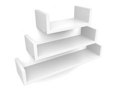 SONGMICS Set di 3 Mensole da Muro, Mensole Sospese a Scomparsa, 30, 45, 60 cm, Decorative, Creative, per Camera da Letto Salotto Cucina Corridoio, Max Carico 15 kg, Bianco LWS66W