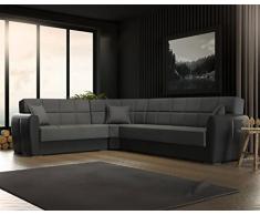 Talamo Italia Dmora Matias, Divano Letto Contenitore ad Angolo in Ecopelle e Tessuto, Sofà da Soggiorno con Apertura Click-clack e penisola Reversibile, Cm 305x238h91, Nero e Grigio Scuro