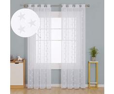 Deconovo Tende Trasparenti Finestre Soggiorno in Voile Ricamate Stelle Bianco per Salotto Moderne 2 Pannelli 140x240cm
