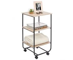 mDesign Tavolino con rotelle – Moderno carrello portaoggetti a 3 livelli – Pratico mobiletto con ruote per il bagno, la cucina o la camera dei bambini – naturale/nero
