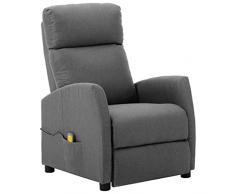 vidaXL Poltrona Massaggiante Poltroncina per Massaggi Divano Singolo Massaggiatore Sedia TV Arredamento Grigio Chiaro in Tessuto